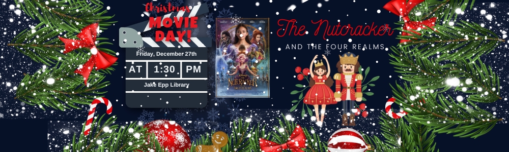 Green and Red and Dark Blue Illustrative Christmas Movie Night Invitation Flyer (1000 x 300 px)